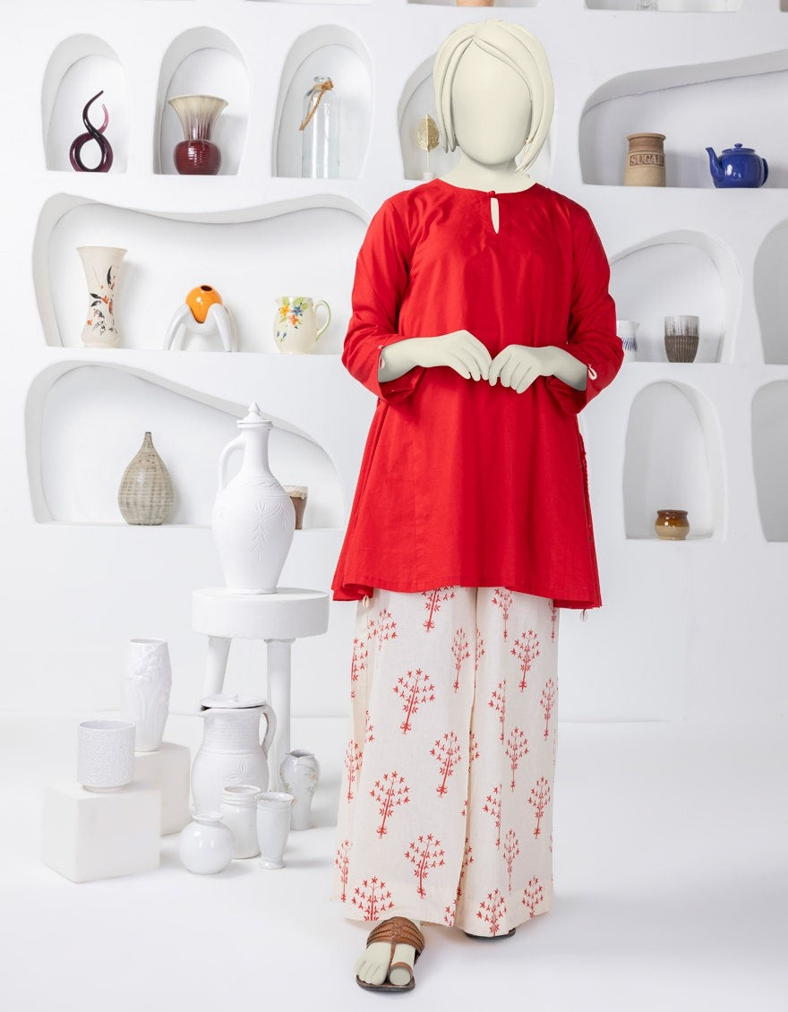 J. TEENS RED LAWN KURTI