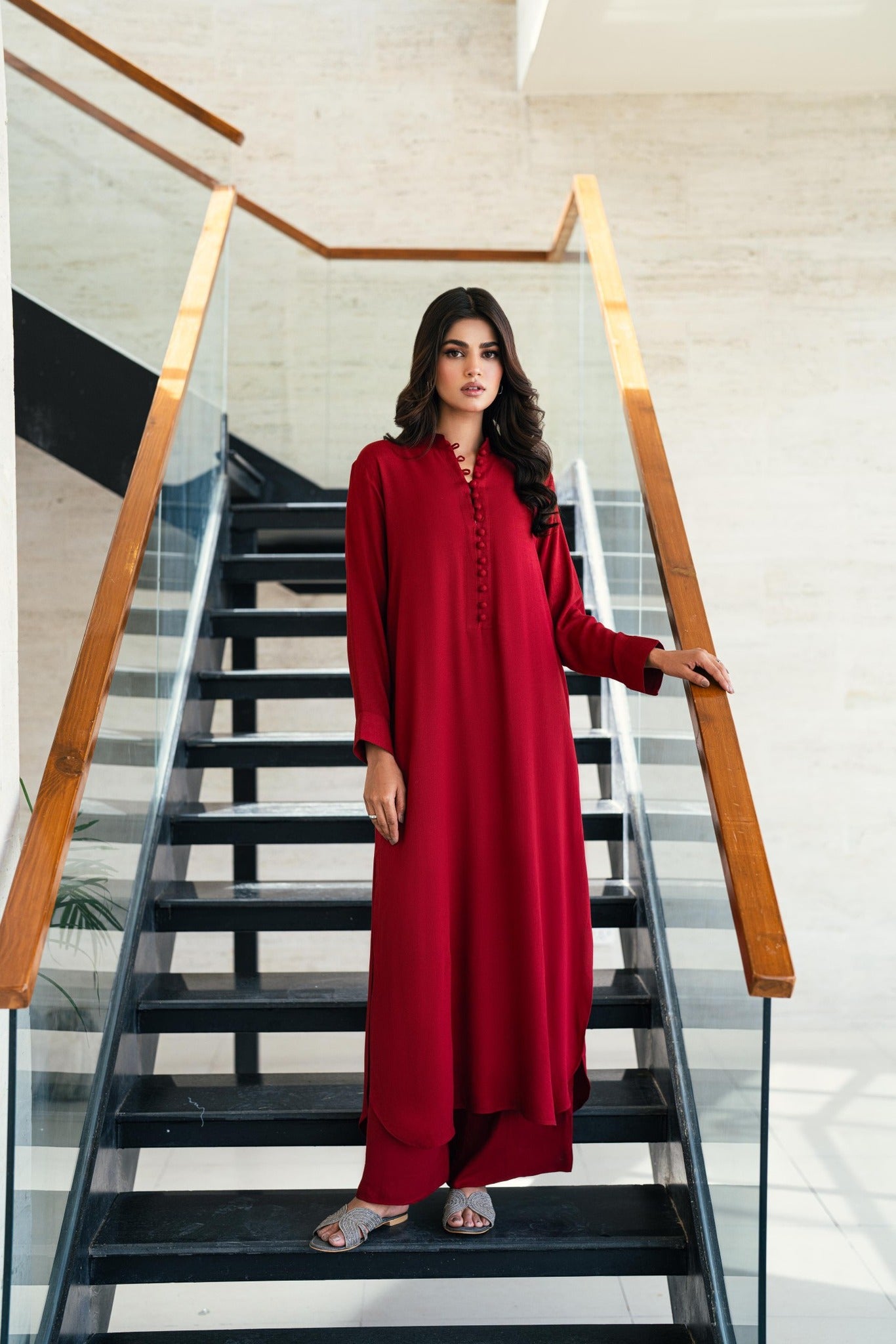 Elegant Maroon Long Coord Set