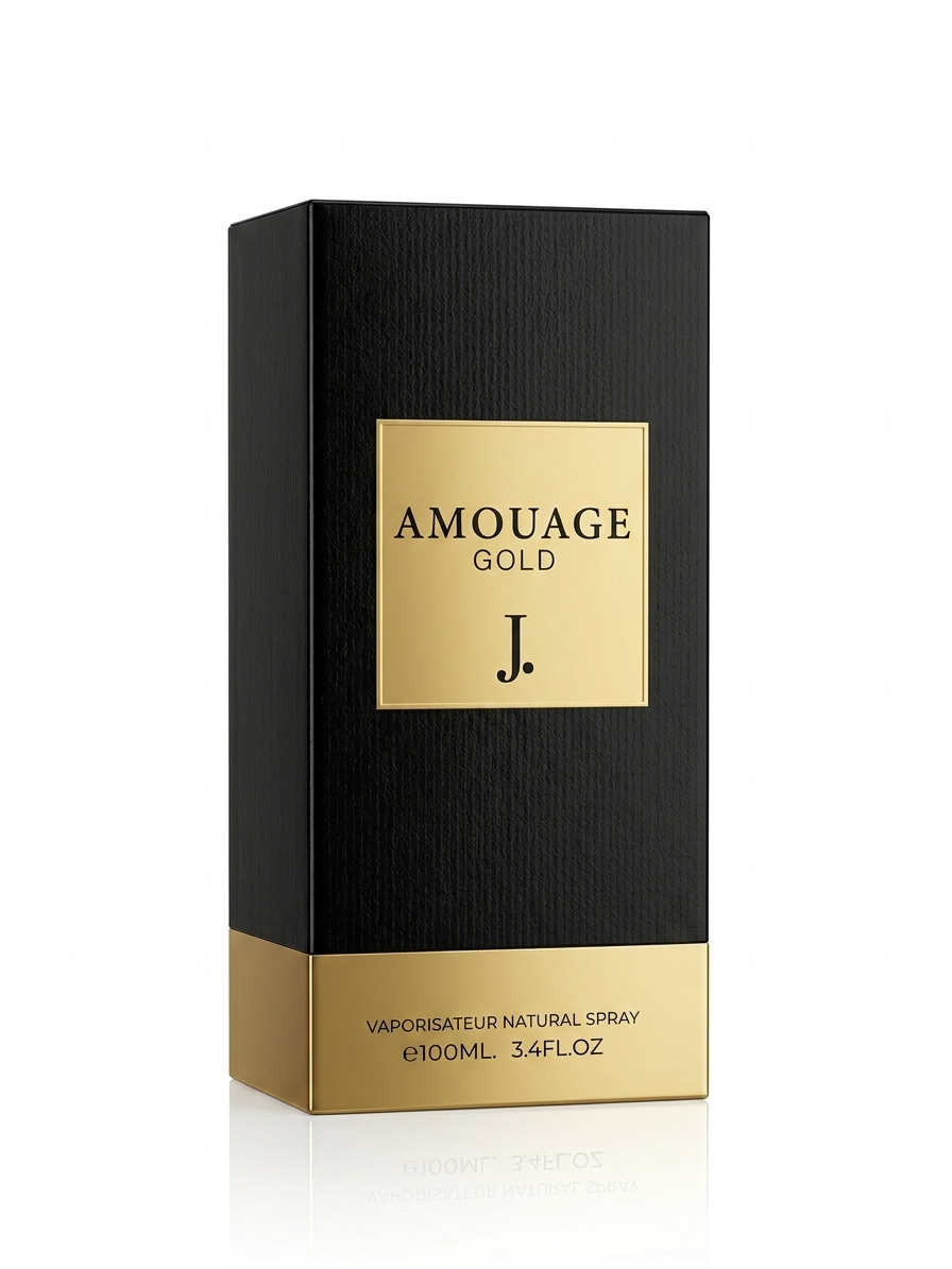 Amouage Gold J perfume packaging on a white background