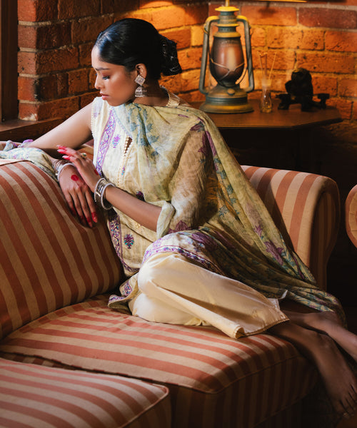 3 Piece - Embroidered Cotton Suit with Sleeves