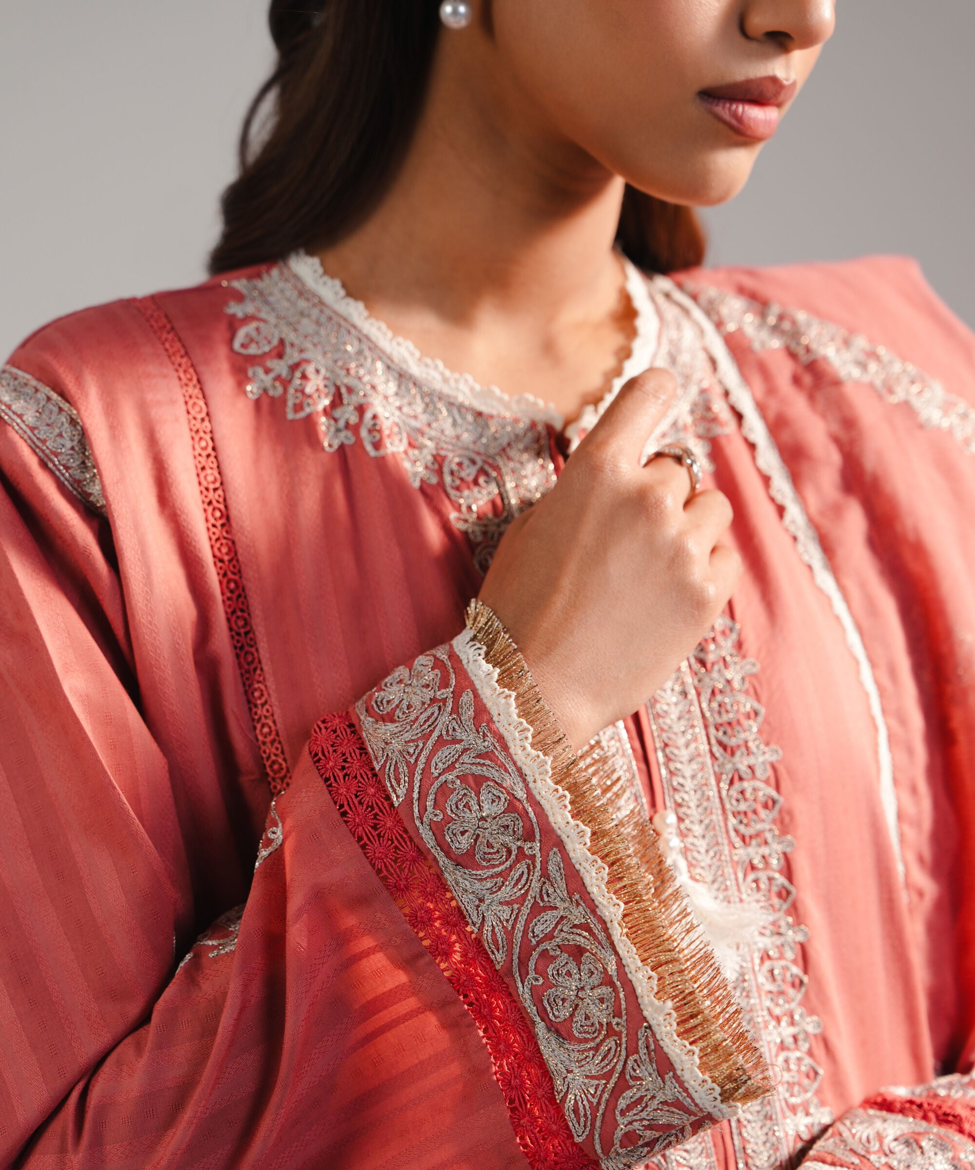 Sapphire 3 Piece - Embroidered Leno Kara Suit