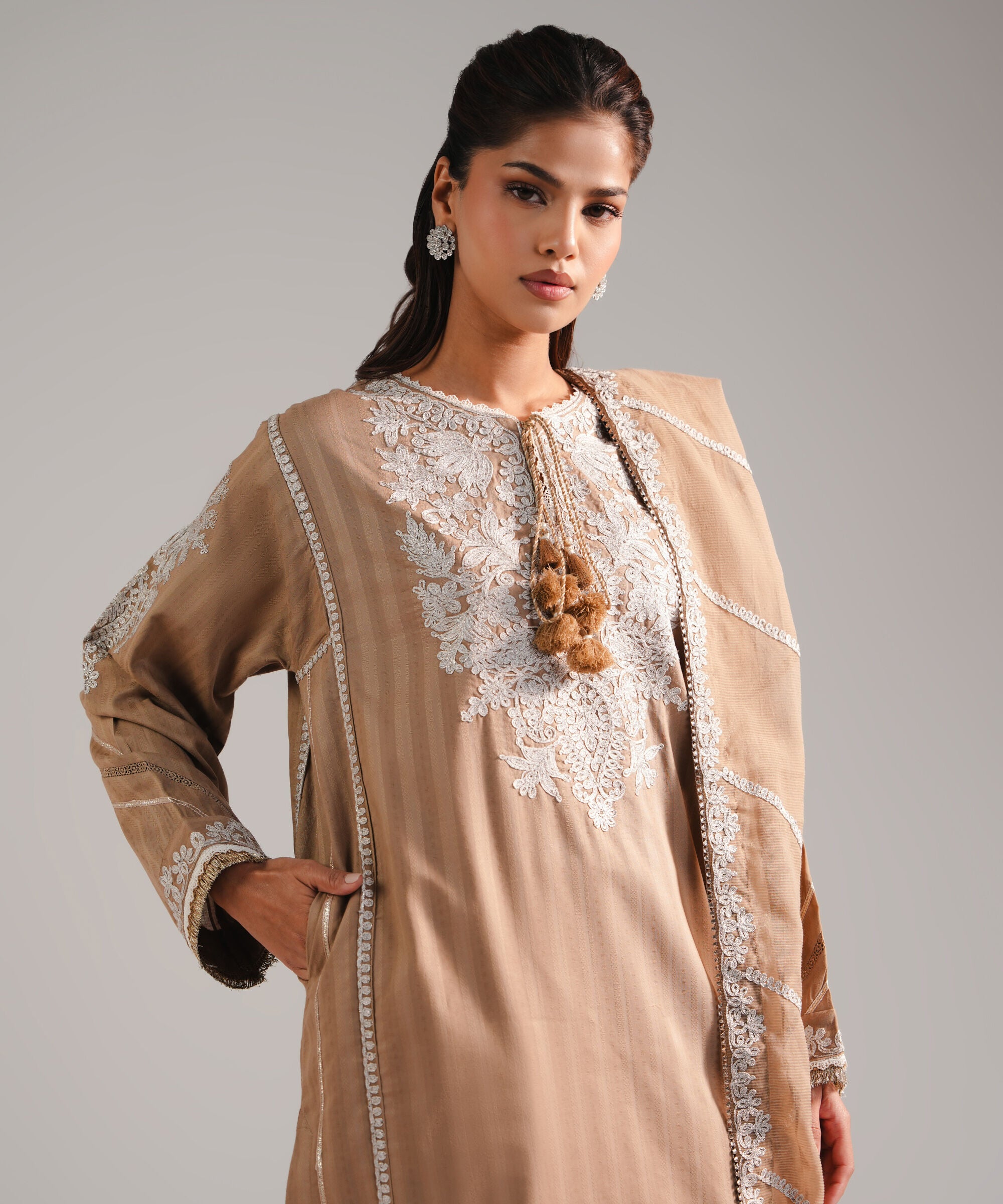 Sapphire 3 Piece - Embroidered Leno Kara Suit