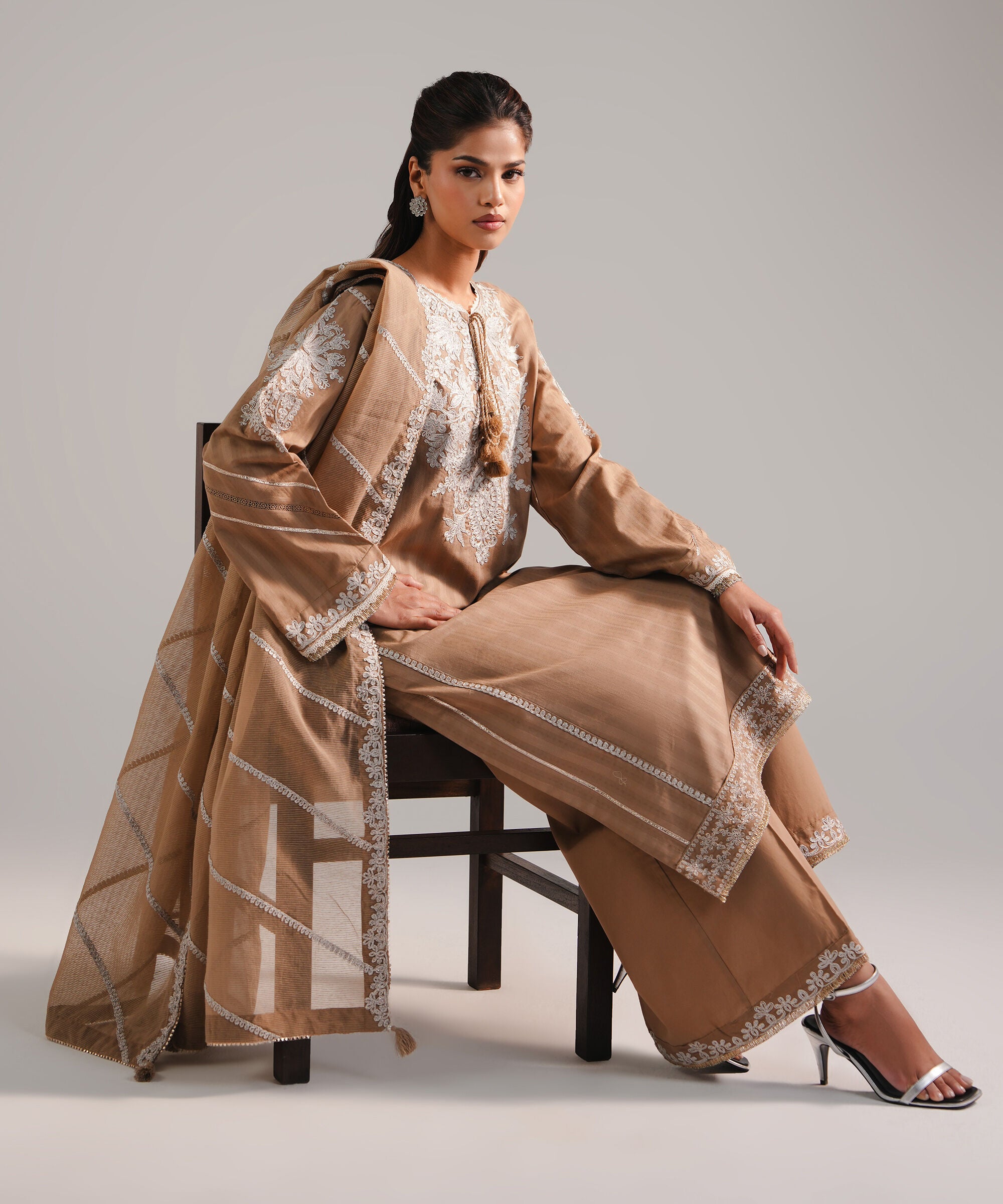 Sapphire 3 Piece - Embroidered Leno Kara Suit