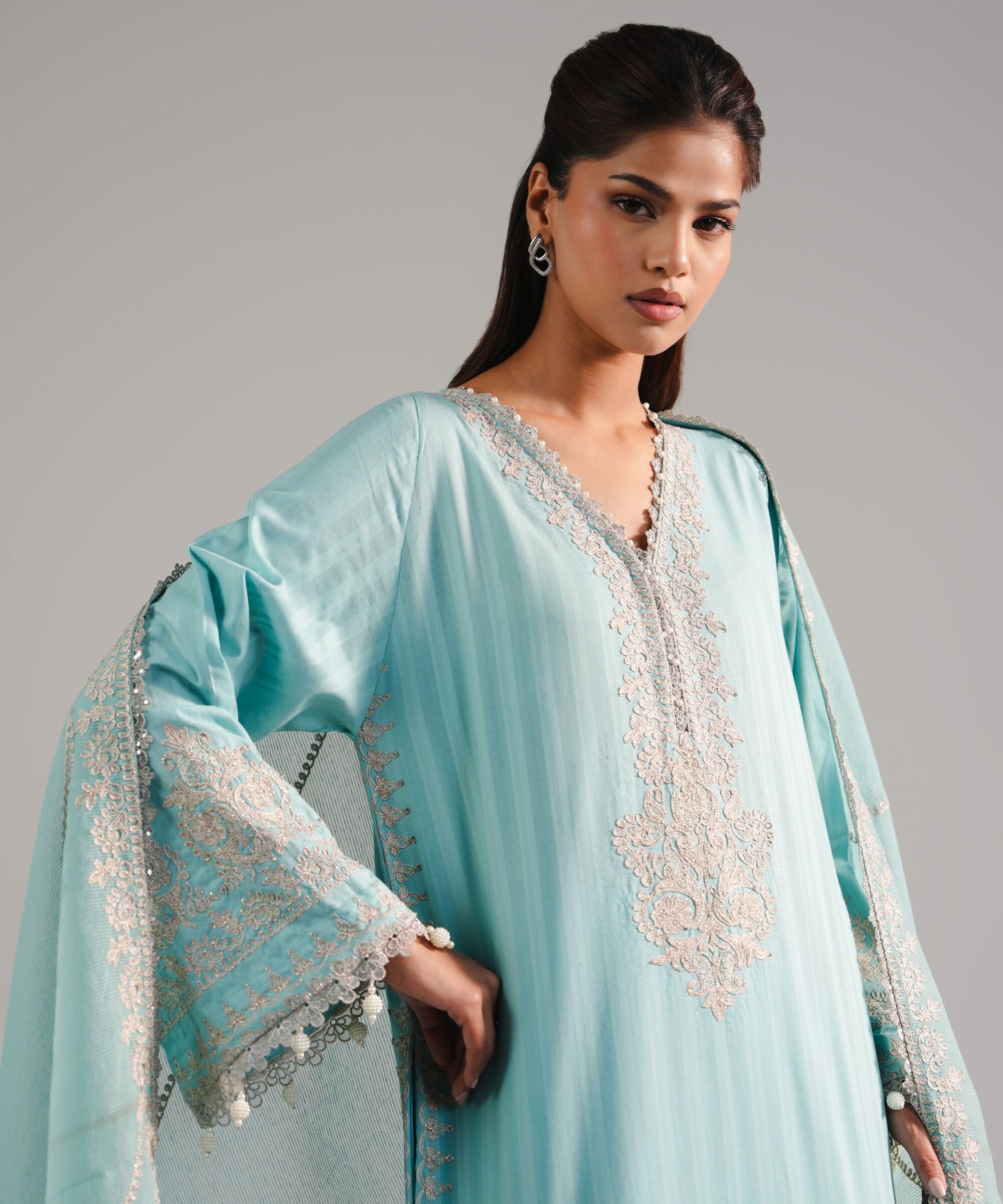3 Piece - Embroidered Leno Kara Suit