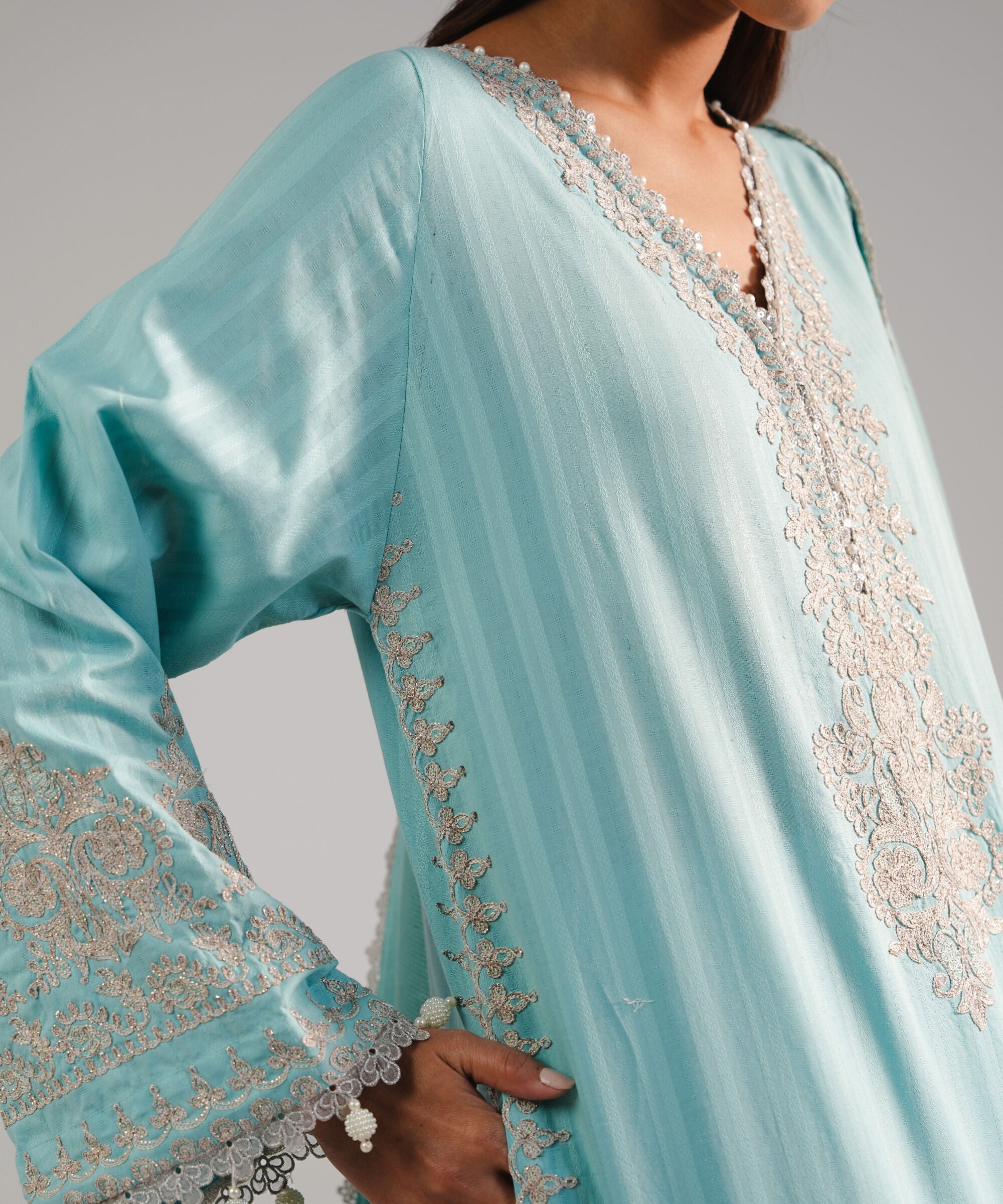 3 Piece - Embroidered Leno Kara Suit