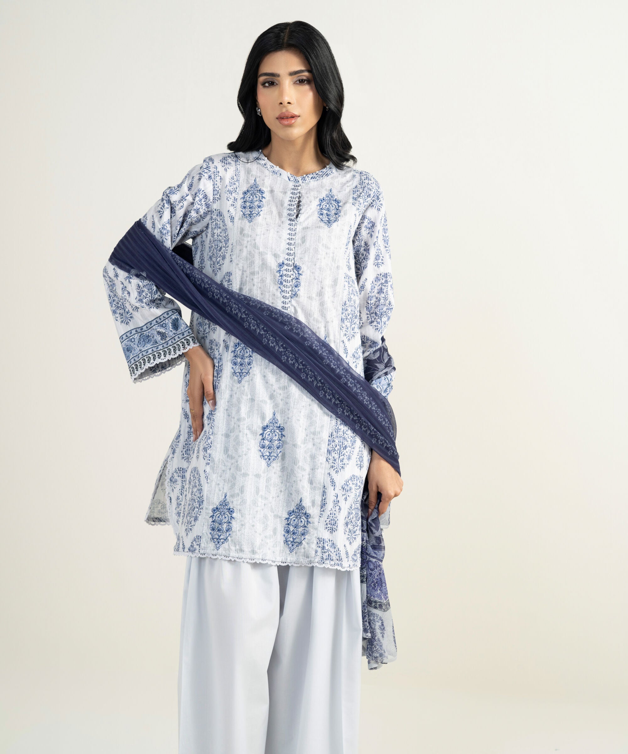 Sapphire 3 Piece - Embroidered Cotton Suit