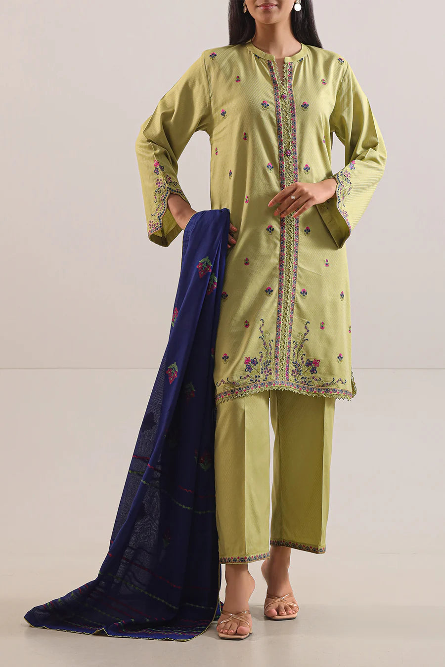 Embroidered Cotton Jacquard Stitched 3 Piece