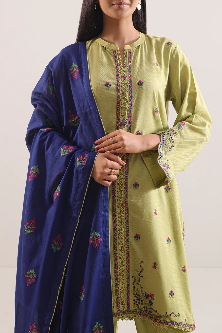 Embroidered Cotton Jacquard Stitched 3 Piece