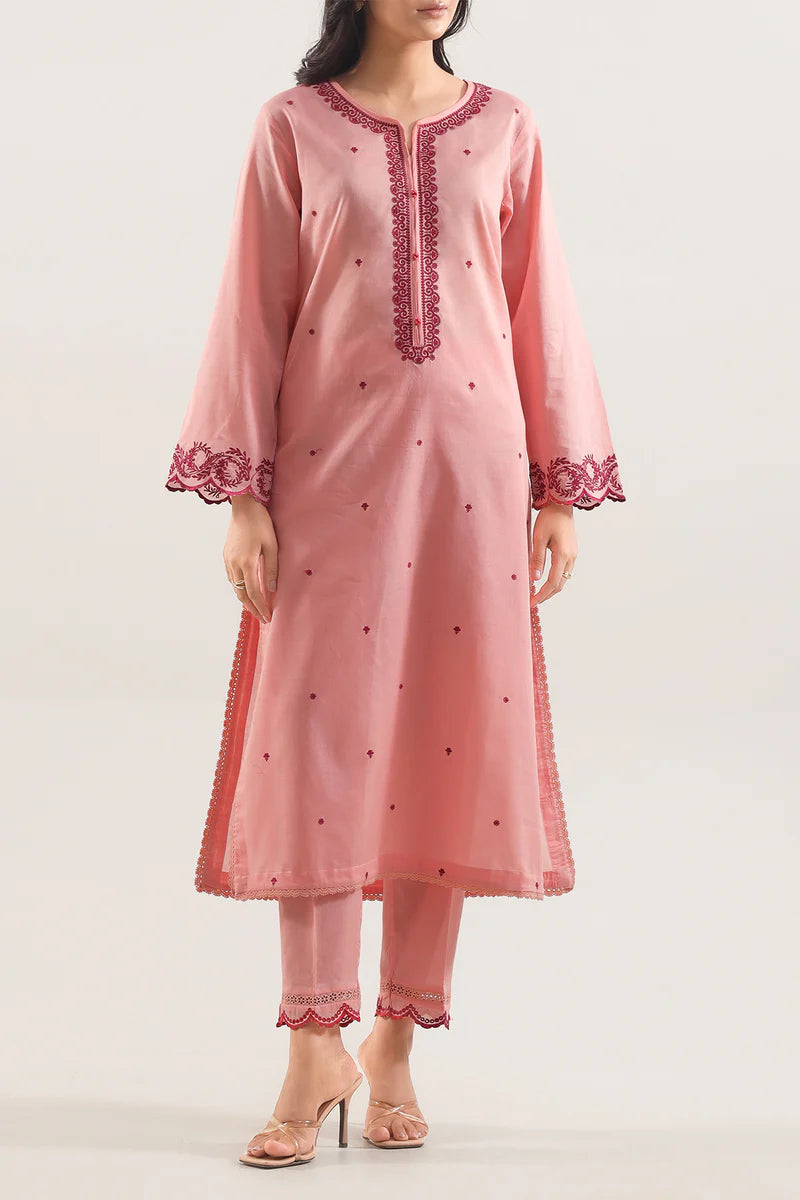 Saya | Solid Embroidered Cotton Stitched 2 Piece (Shirt/Trouser)