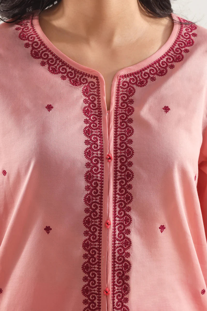 Saya | Solid Embroidered Cotton Stitched 2 Piece (Shirt/Trouser)