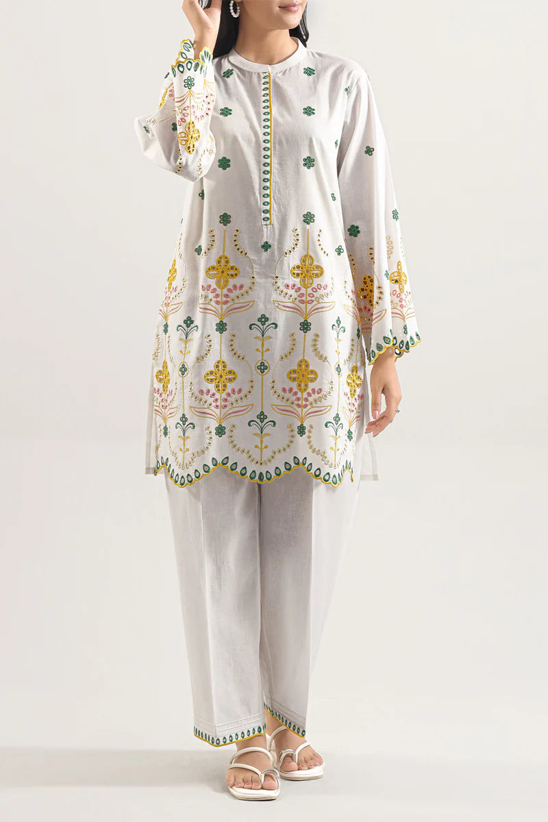 Saya | Solid Embroidered Cambric Stitched 2 Piece (Shirt/Trouser)