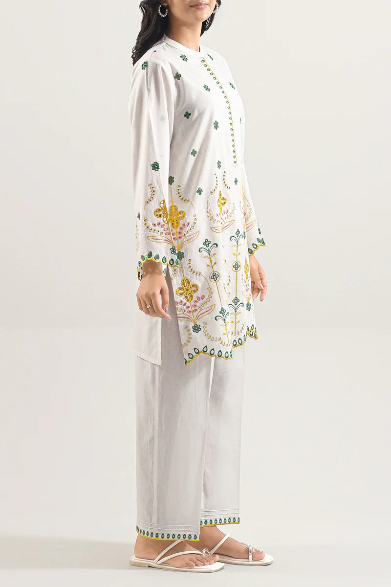 Saya | Solid Embroidered Cambric Stitched 2 Piece (Shirt/Trouser)
