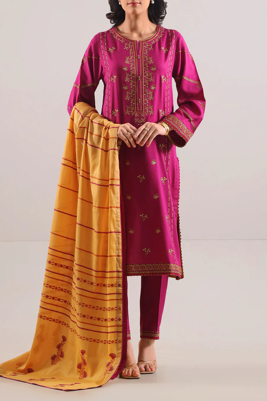 Luxury Pret Embroidered Cotton Jacquard Stitched 3 Piece