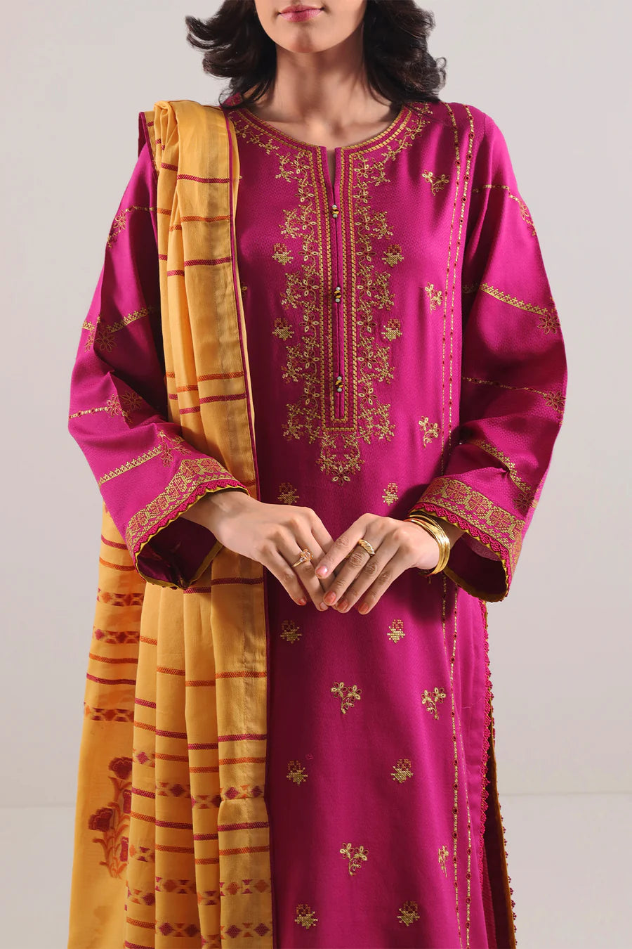 Luxury Pret Embroidered Cotton Jacquard Stitched 3 Piece