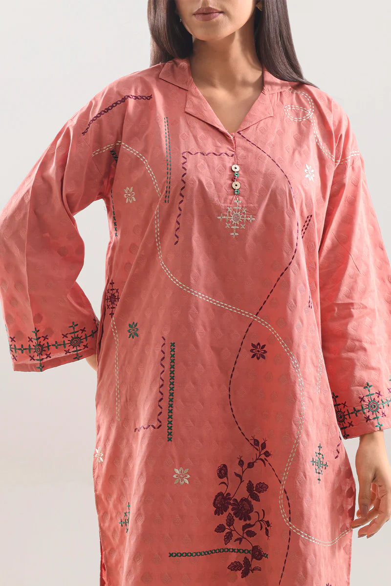 Saya | Embroidered Cotton Jacquard Stitched 2 Piece (Shirt/Trouser)