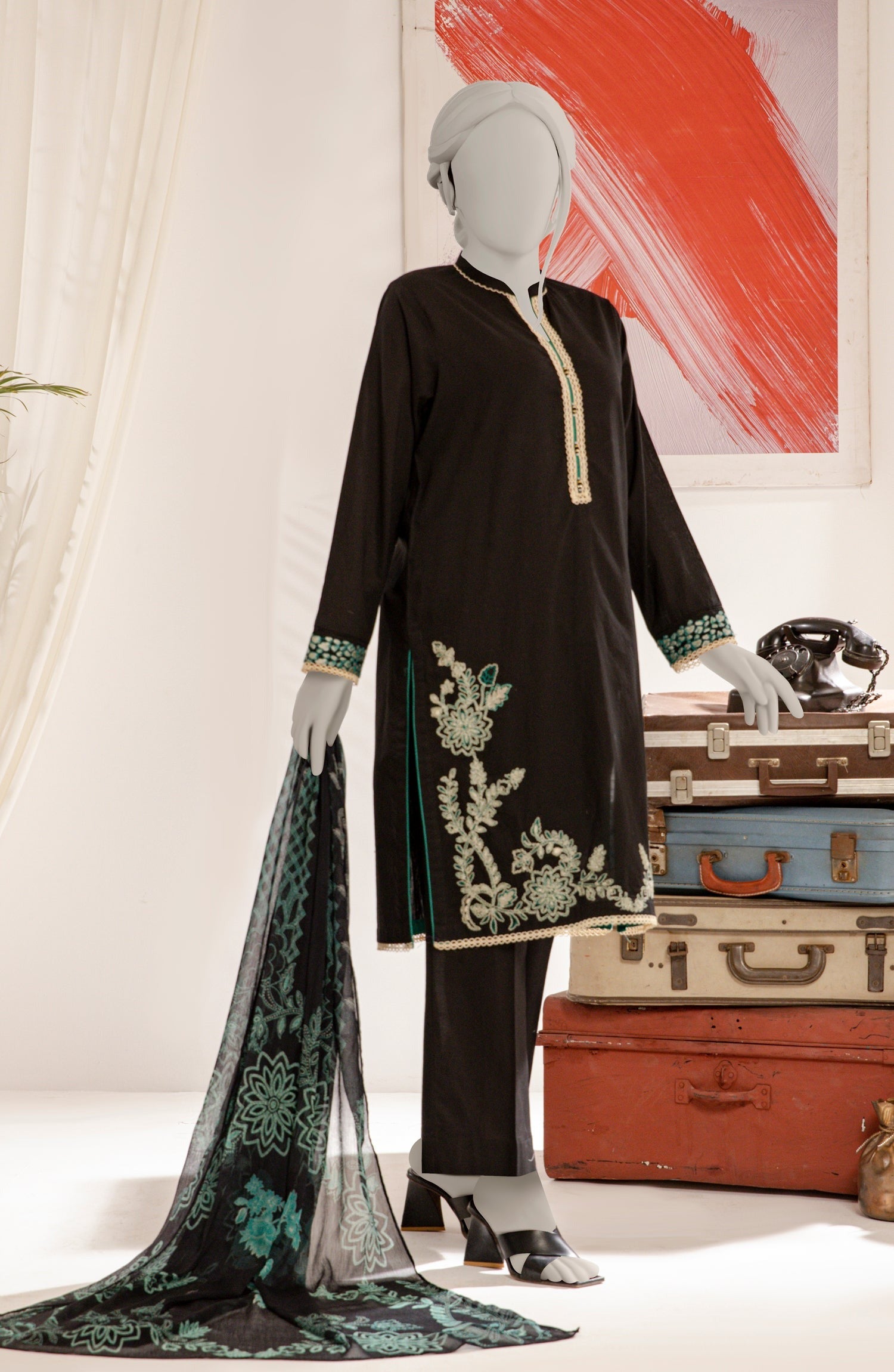 MTJ EMBROIDERED WOMEN STITCHED 3PC SUIT