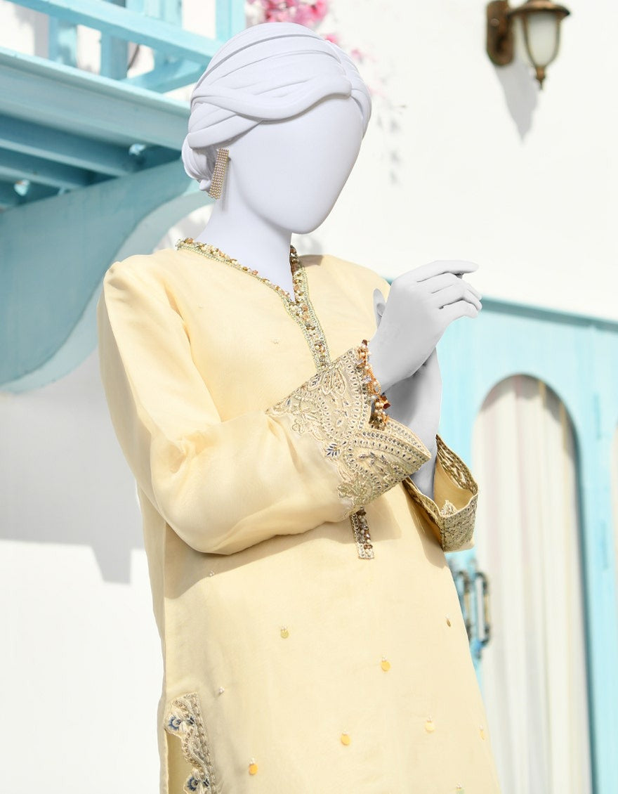 J. BEIGE SILK KURTI EMBROIDERED