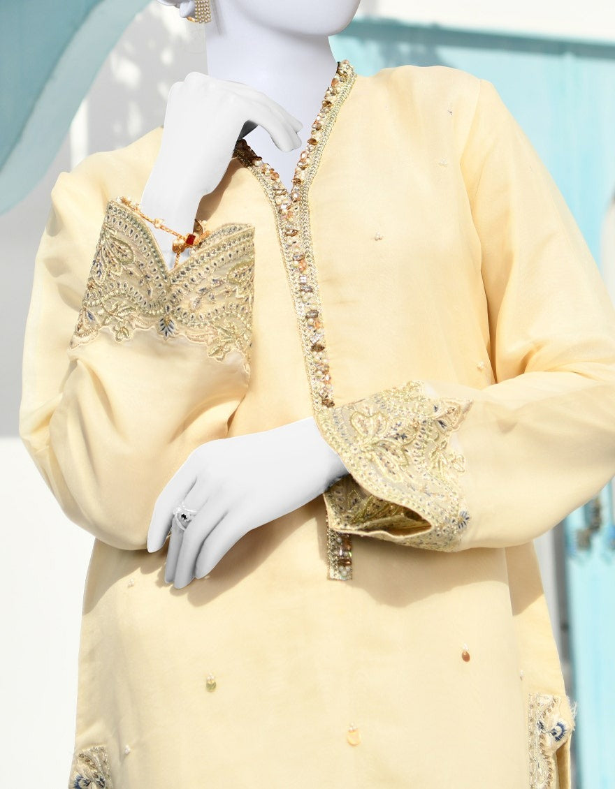 J. BEIGE SILK KURTI EMBROIDERED