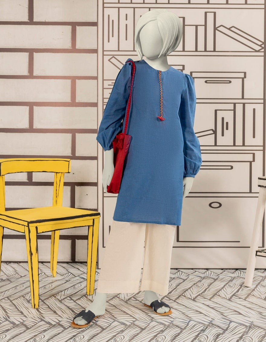 J. BLUE TEXTURED DYED KURTI