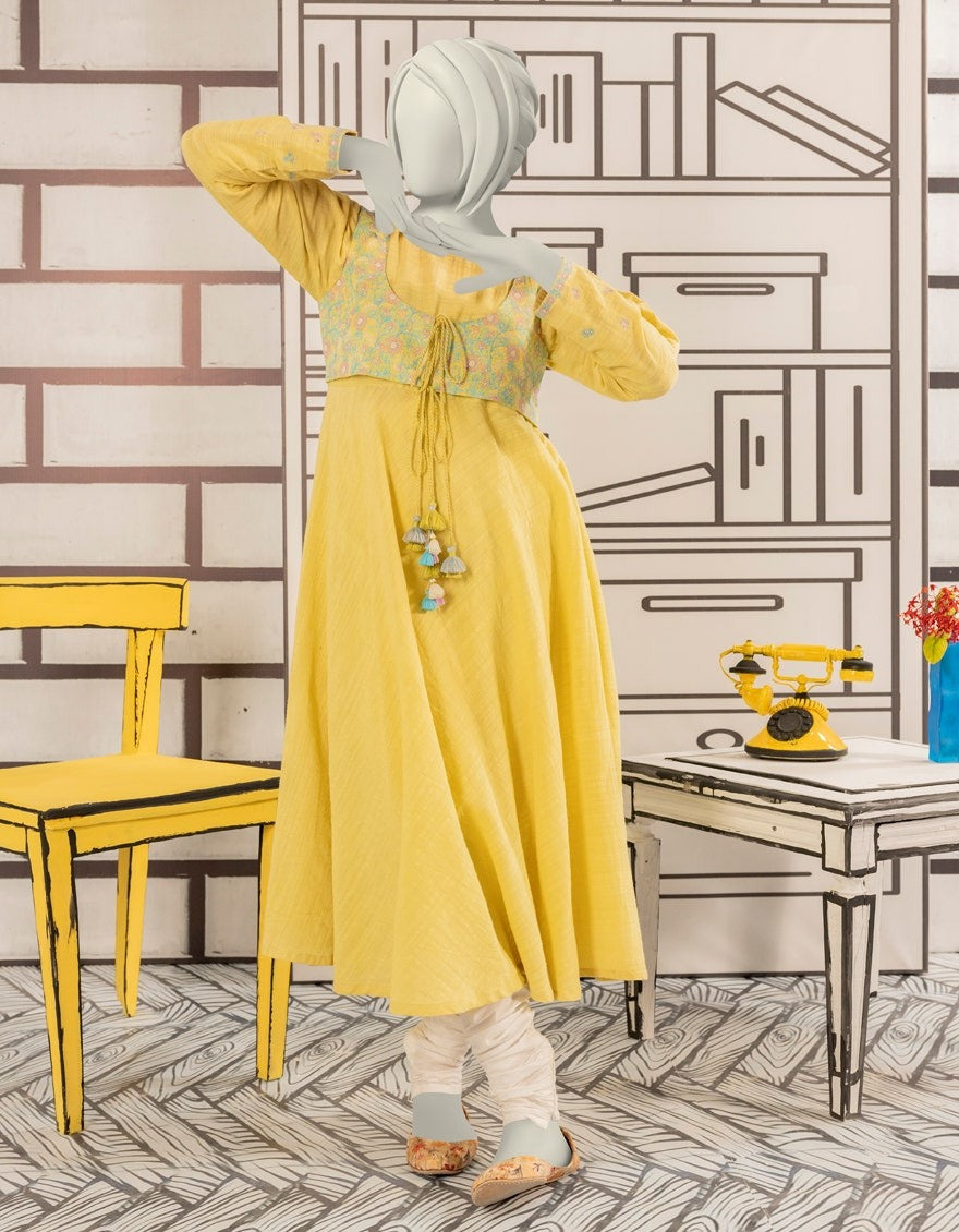 YELLOW KHADDAR EMBROIDERED KURTI