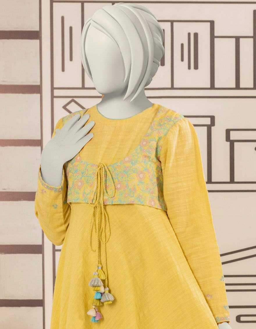 YELLOW KHADDAR EMBROIDERED KURTI
