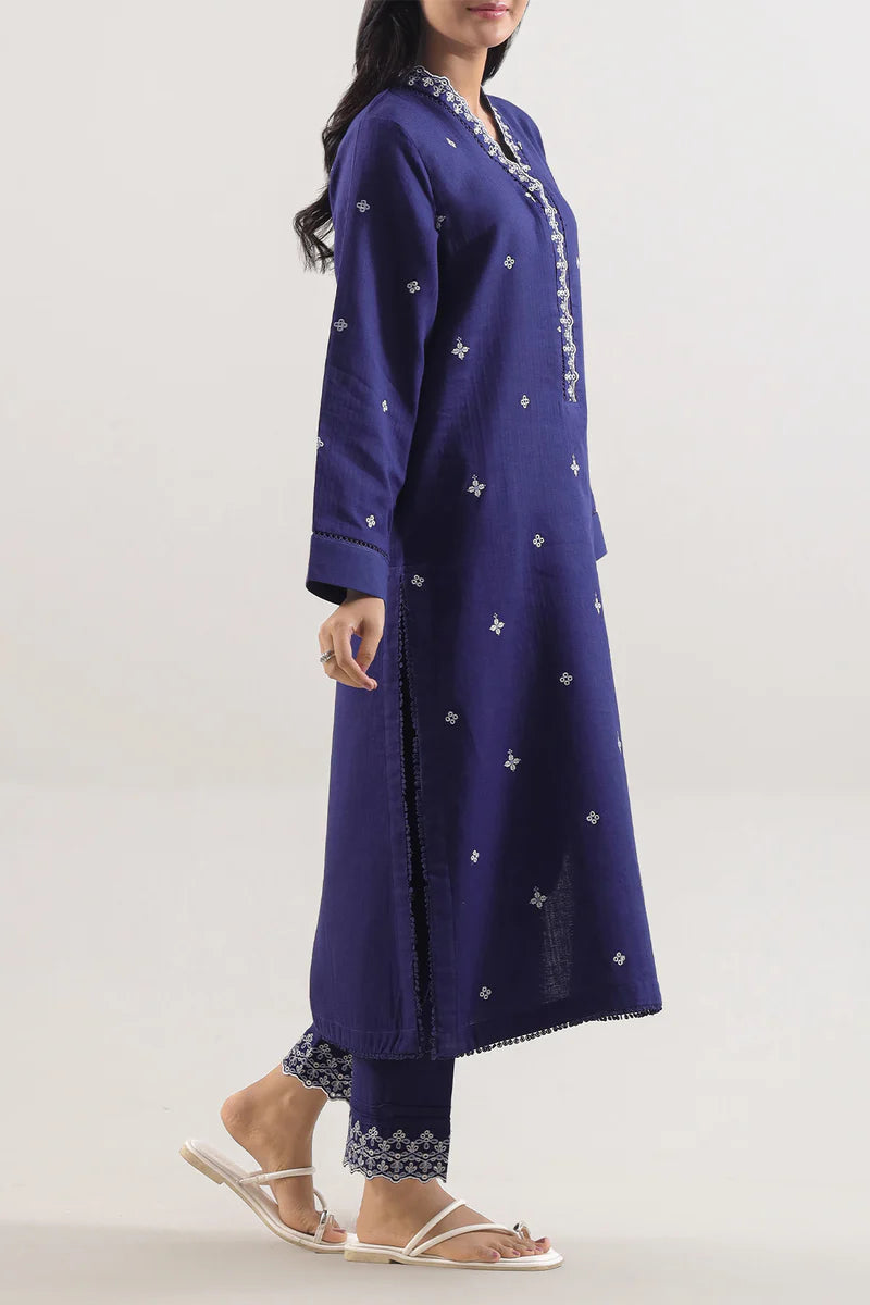 Saya | Solid Embroidered Cotton Stitched 2 Piece (Shirt/Trouser)